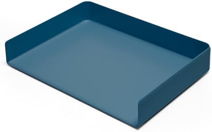 Poppin Stackable Landscape Letter Tray - Modular Lacquer Desk Trays for Office Organization, Color-Coordinated Office Supplies for Desk, Paper Trays (Slate Blue, Landscape Letter) by Poppin