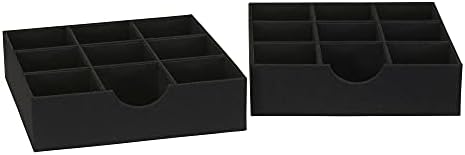Household Essentials Drawer Organizer Tray with Fabric Cover and 9 Square Compartments, Black, Set of 2 by HouseholdEssentials