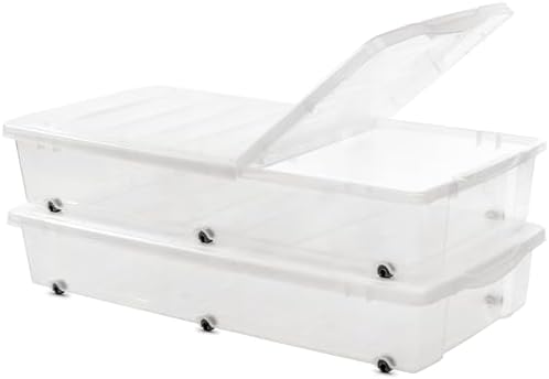 Citylife 2 Packs 57 QT Plastic Under Bed Storage Bins with Double-opening Lids Clear Underbed Storage Containers with Wheels for Organizing Shoes, Blankets, Clothes by CITYLIFEHomeOrganization