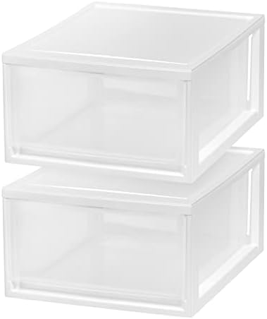 IRIS USA 2-Pack 30 Qt. Stacking Drawer Organizer with Sliding Drawer, White - Image 5