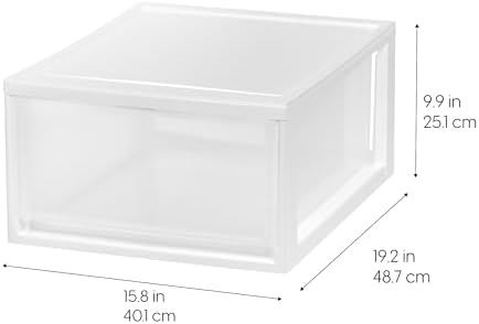 IRIS USA 2-Pack 30 Qt. Stacking Drawer Organizer with Sliding Drawer, White - Image 3