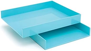 Poppin Stackable Letter Tray (2 Pack) - Modular Lacquer Desk Trays for Office Organization, Color-Coordinated Office Supplies for Desk, Paper Trays (Aqua, 2pk Letter Tray) - Image 4