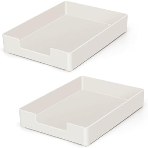 Paper Tray, Letter Tray, 2-Pack Desk Tray Organizer, Plastic A4 Letter-Size Printer Paper Holder, Rectangular Desktop Stackable File Mail Document Storage Container for Office Supplies School Home by QualityisOurCulture