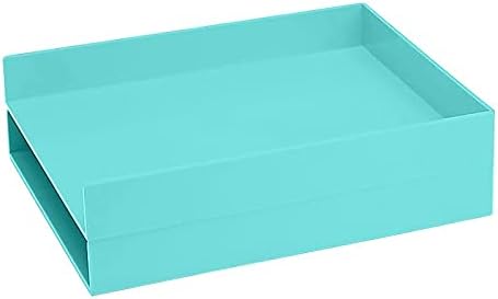 Poppin Stackable Letter Tray (2 Pack) - Modular Lacquer Desk Trays for Office Organization, Color-Coordinated Office Supplies for Desk, Paper Trays (Aqua, 2pk Letter Tray) - Image 2