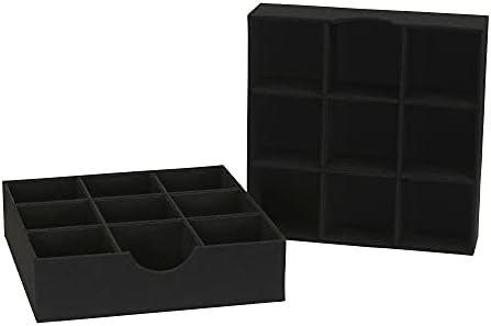 Household Essentials Drawer Organizer Tray with Fabric Cover and 9 Square Compartments, Black, Set of 2 - Image 6