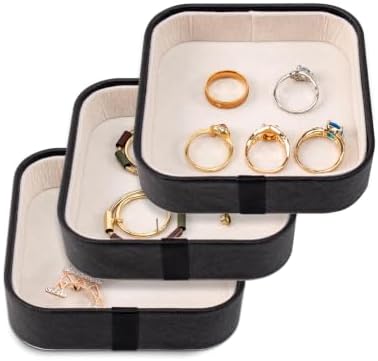 3 Pack Small Jewelry Trays Leather Stackable Ring Dish Organizer for Drawer by WelcometoBONNYDODO