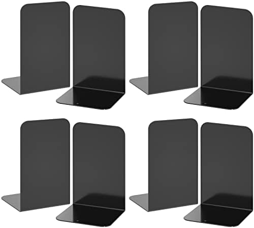 VFINE Bookends 4 Pairs, Black Metal Book Ends, Bookends for Shelves, Book Stopper for Heavy Books, Book Dividers for Home Office School Supplies by VFINE