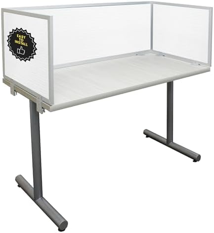 OBEX Polycarbonate Office Desk Mounted Privacy Screen Adjustable Table Top Panel Divider, Universal Aluminum Bracket-USA Made, 24" x 66, White by OBEX