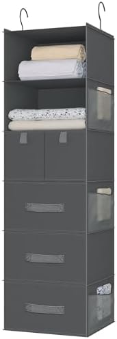 6-Shelf Hanging Closet Organizer with 5 Drawers, Non-Woven, Dark Gray by Bosuelife
