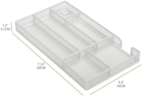 Annova Desk Drawer Organizer Tray for Office Organization - Metal Mesh - Storage Tray with Dividers for Pens, Desktop Accessories, Bathroom, Kitchen, Makeup and Office Supplies (Small, White) - Image 3