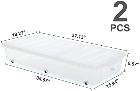 Citylife 2 Packs 57 QT Plastic Under Bed Storage Bins with Double-opening Lids Clear Underbed Storage Containers with Wheels for Organizing Shoes, Blankets, Clothes - Image 6
