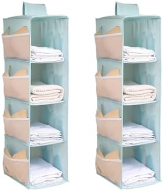 Hanging Closet Organizer, 4-Section Storage Shelves, Oxford Cloth with Mesh Pockets, (Cerulean, 4 Section) by Fasolara
