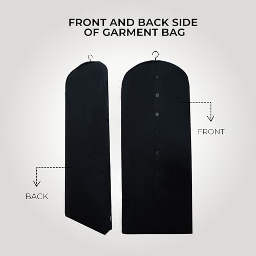 Cotton Garment Protector Bag Cover - Dust Free Cloth Hanging, Wardrobe storage for Dresses and Suits (Black with Button - 24"x42") - Image 2