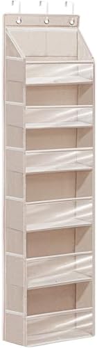 Over Door Organizer with 6 Extra Large Pockets and 12 Side Pockets, Large Capacity Hanging Storage Organizer with Clear Window for Shoes, Diapers, Beige, 6 Layers, 1-Pack by Unknown