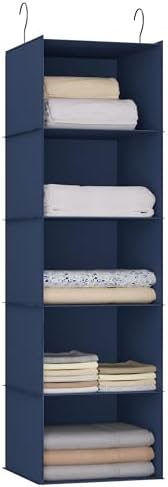 Hanging Closet Organizer 5-Shelf, Oxford Fabric Wardrobe Storage, Navy Blue by DonYeco