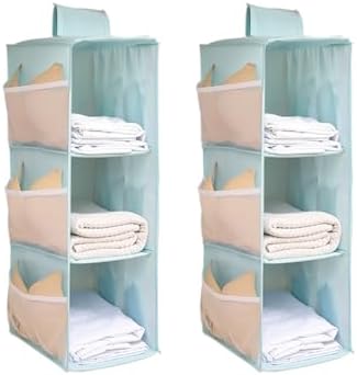 Hanging Closet Organizer, 4-Section Storage Shelves, Oxford Cloth with Mesh Pockets, (Cerulean, 3 Section) by Fasolara