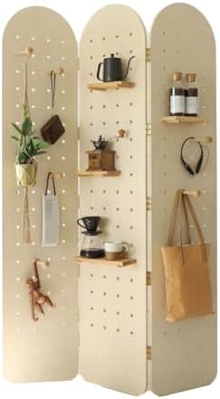 2-5 Panel Pegboard Partition Screen,Room Divider Wall with Storage Rack,Folding Pegboard Room Divider Panel,for Bedroom Bazaar Jewelry Store(Wood Color,180x40cm-3 Panel) by ZFUCMAYL