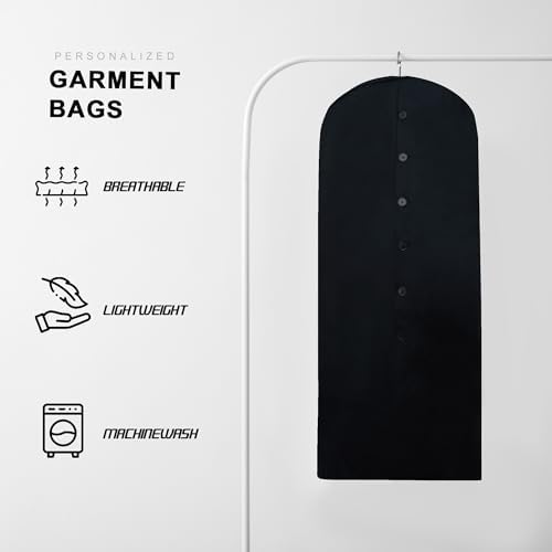 Cotton Garment Protector Bag Cover - Dust Free Cloth Hanging, Wardrobe storage for Dresses and Suits (Black with Button - 24"x42") - Image 4