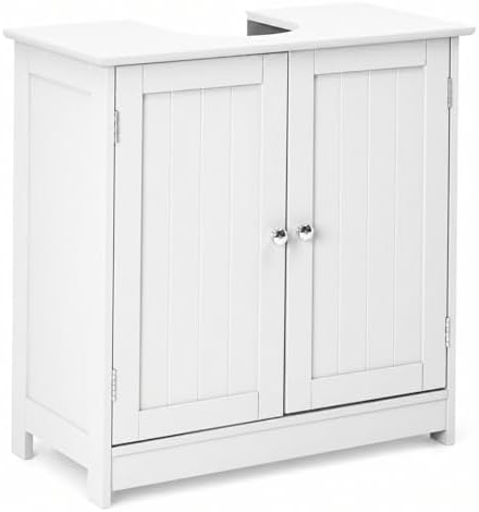 Bonnlo Pedestal Sink Storage Cabinet with 2 Doors Traditional Under Sink Cabinet Bathroom Space Saver Organizer with Adjustable Shelf White 23 5/8" W x 11 7/16" D x 23 5/8" H by Bonnlo