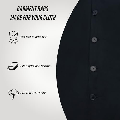 Cotton Garment Protector Bag Cover - Dust Free Cloth Hanging, Wardrobe storage for Dresses and Suits (Black with button - 24"x62") - Image 2