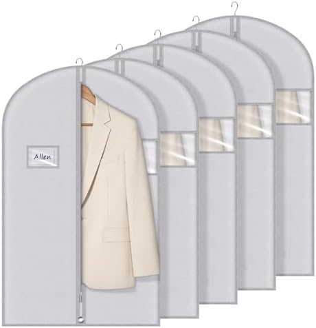 Syeeiex 40 Inch Suit Bag, Garment Bags for Storage Suits, 5 Pack, Grey by syeeiex