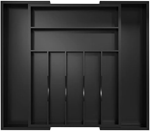 Utensil Organizer Silverware Drawer Organizer - Bamboo Expandable Cutlery Tray with Dividers for Utensil Holder Office Storage Makeup Desk Drawer Tool Organization W13.5"-19.5" x L17.5" x H2.5"(Black) by WUSHIZHUHUN