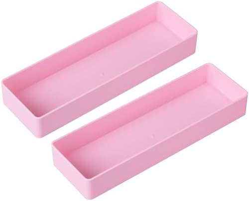 Teling 2 Pcs Pink Large Rectangular Desk Organizer Set, Half Accessory Tray, Plastic Tabletop Organizer for Office, Home, or Study, Dimensions: 9.45 x 2.95 x 1.38 Inches by Teling