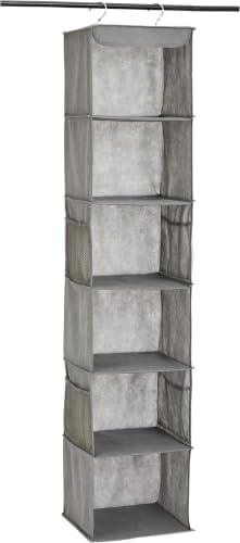 Amazon Basics 6-Tier Hanging Closet Shelf Organizer with Pockets, Clothes Storage for Sweaters and Clothing,8" Dx12 W x 9" L x 8.5" H, Grey (Pack of 10) by AmazonBasics
