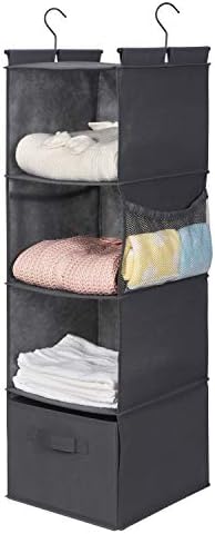 MAX Houser 4-Shelf Hanging Closet Organizer, Space Saver, Cloth Hanging Shelves with 2 Side Pockets, Foldable (Grey) - Image 4