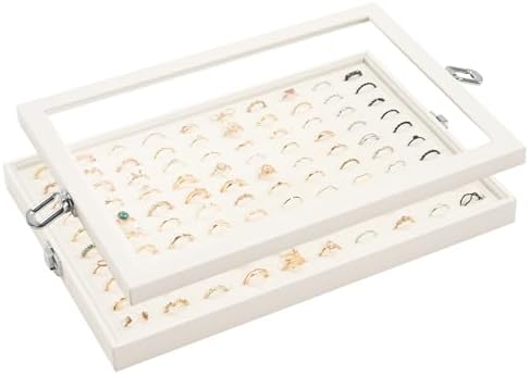 Lolalet Jewelry Organizer Tray with Lid, 100 Grids Velvet Ring Organizer Holder Storage Box for Drawer -Beige by Lolalet