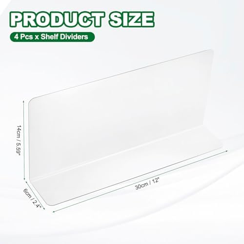 uxcell 4pcs Clear Shelf Dividers, 12"x5.5" Plastic L-Shaped Shelf Separator, Transparent Organizer Divider for Supermarket Store Commodity Classification - Image 2