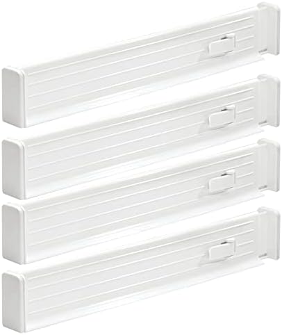 mDesign Expandable Dresser Drawer Divider with Foam Ends, Drawer Divider Locks in Place, Separators for Clothing and Accessories in Closet or Dresser Drawer, Ligne Collection, 4 Pack, White by mDesign