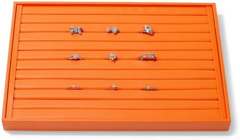 PU Leather Ring Earring Display Tray with Elastic Bar Design Orange by Papten