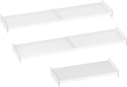 Expandable Closet Tension Shelves, 3 Packs Metal Storage Racks Organizer,DIY Perforated Dividers Separators for Cabinet Wardrobe Cupboard Kitchen (White,7.9" D x 17"-31" W,3PCS) by SlimmKISS