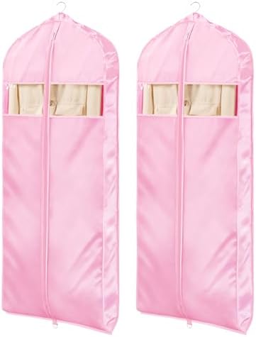 Univivi Satin Garment Bags for Hanging Clothes, Pink, 60 Inch, 2 Pack by Univivi