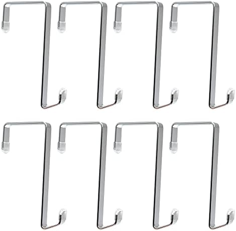 Heavy-duty Single Over Door Hooks, Stainless Steel Hanger Organizer for Hanging Bag, Towel, Bath Robe, Shoe Rack, Fit 1-1/2" to 1-3/4", Rubber Protective Head, Great Replacement (Silver, 8 Pack) by ZANQU