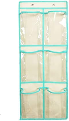 Over The Door Hanging Shoe Organizer Narrow Closet Door Shoe Storage 6 Large Clear Pockets Chart 2 Pack (BEIGE) - Image 2