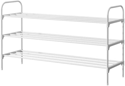 Kitsure Shoe Rack - 3-Tier Space-Saving Shoe Organizer & Shoe Shelf with Handle, Easy Assembly, Sturdy Metal Shoe Rack for Closet, Entryway, Bedroom, 28.0" x 11.8" x 25.6", White by Kitsure
