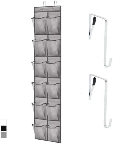 GORILLA GRIP Over the Door Shoe Organizer, 12 Large Pockets, Gray by GorillaGrip