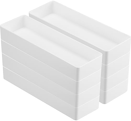 Teling 8 Pcs Plastic Desk Drawer Organizer Rectangular 9.45 x 2.95 x 1.38'' Half Accessory Letter Tray Paper Stationery Tray Stackable for File Desktop Vanity Organizer Office Supplies, White by Teling