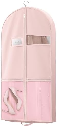 Lazebox 43" Travel Garment Bag with Accessories Zipper Pocket, Heavy Duty Suit Bag for Suits, Tuxedos, Dresses, Coats, Pink, 1 pack by Lazebox