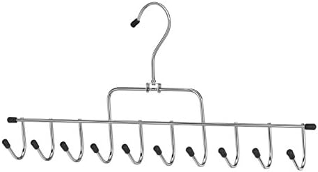 Whitmor Clothes Hanger, 10 Hook Accessory Hanger, Chrome Metal Tie Hanger for Closet, Belt, Ties, Scarves Organizer and Rack, Space Saving Closet Accessories, Black Tips by Whitmor