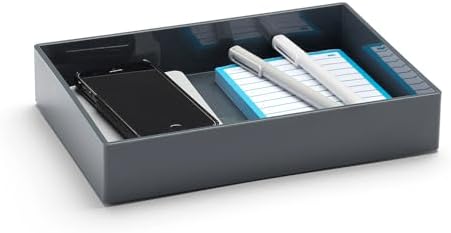 Poppin Stackable Medium Accessory Tray - Modular Lacquer Desk Trays for Office Organization, Color-Coordinated Office Supplies for Desk, Paper Trays (Dark Gray, Medium Accessory) - Image 3
