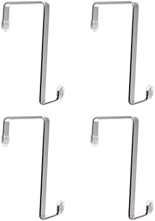 Heavy-duty Single Over Door Hooks, Stainless Steel Hanger Organizer for Hanging Bag, Towel, Bath Robe, Shoe Rack, Fit 1-1/2" to 1-3/4", Rubber Protective Head, Great Replacement (Silver, 4 Pack) by ZANQU