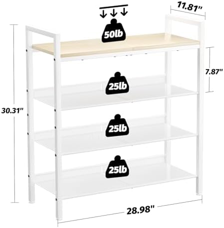 GEEBOBO 4 Tier Shoe Rack for Entryway, Holds 12 Pairs of Shoes, Metal Shoe Rack & Organizer for Front Door Entrance, Shoe Storage for Closet, Garage (White+Beige) - Image 3