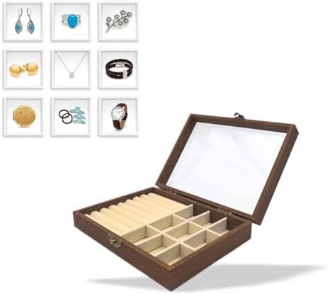 CT SUN Small Wooden Ring & Earring Organizer Box Case, Display Case with HD Glass Lid, Velvet Lining, Organizer for Women Rings Earrings Bracelets Brooches, Compact Size Jewelry Box for traveling - Image 4