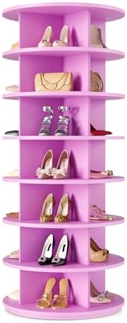 Rotating Shoe Rack 7 Tier Spinning Shoes Organizer Tower for 28-32 Pairs Lazy Susan 360 Revolving Shoe Storage Cabinet Rotate Shoe Handbag Rack Round Carousel for Closet, Bedroom (Pink) by BRFOYU