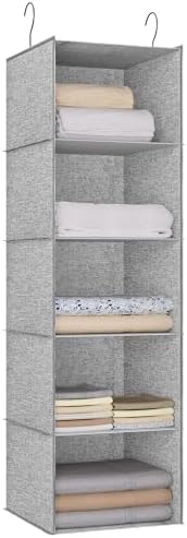 Hanging Closet Organizer 5-Shelf, Oxford Linen Wardrobe Storage, Gray by DonYeco
