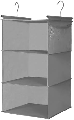 MAX Houser 3 Tier Shelf Hanging Closet Organizer, Space Saver,Closet Hanging Shelf with 2 Sturdy Hooks for Storage, Foldable (Grey) by MAXHouser