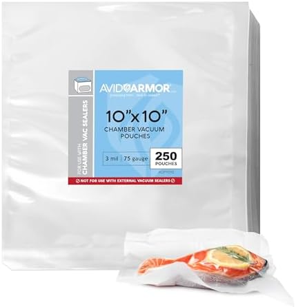 Avid Armor Chamber Vacuum Sealer Bags – Heavy Duty, BPA-Free, Pre-Cut Chamber Vacuum Bags for Food Preservation, Freezer Storage, Sous Vide and more, 250/Pack (10x10) – Multi-Use Vacuum Bags by AvidArmor